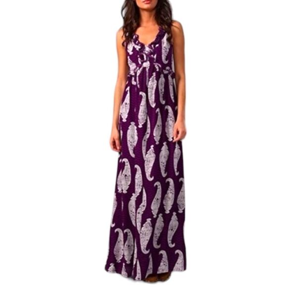 TORY BURCH Petula Paisley Beaded Ruffle Silk Maxi Dress 8 - Picture 2 of 14